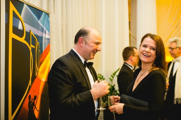 Our very own Lawrence and Martha Newman chat at the champagne reception